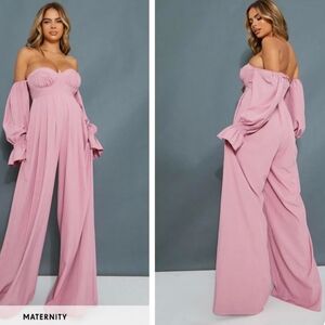 PrettyLittleThing Blush Pink Off-Shoulder Jumpsuit